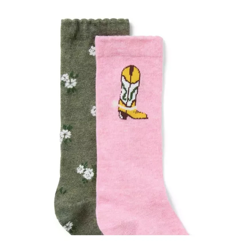 Cowgirl Boot And Floral Sock 2-Pack