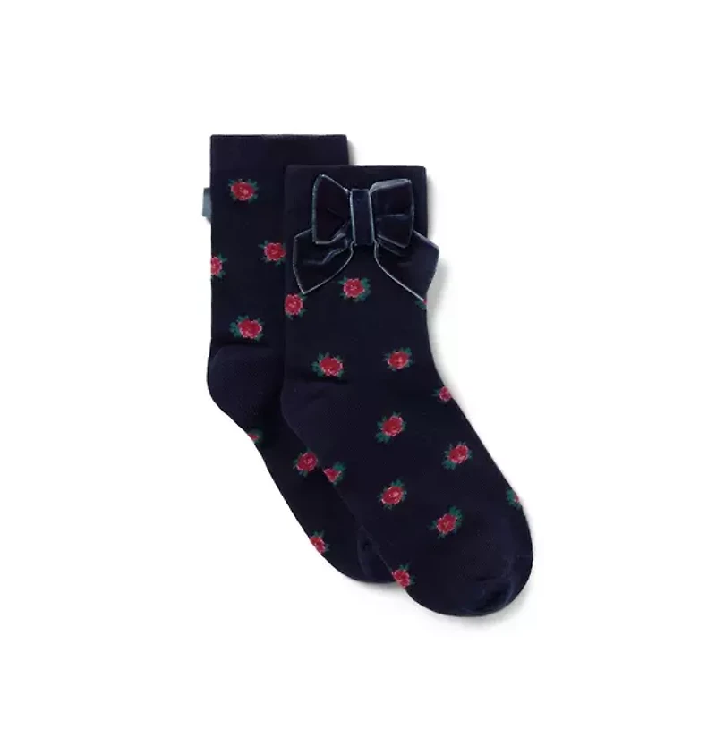 Floral Velvet Bow Sock