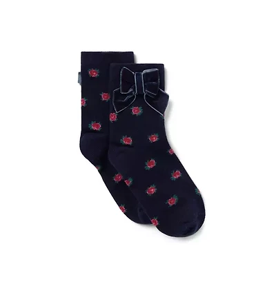 Floral Velvet Bow Sock