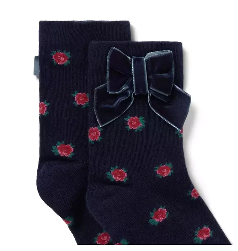 Floral Velvet Bow Sock