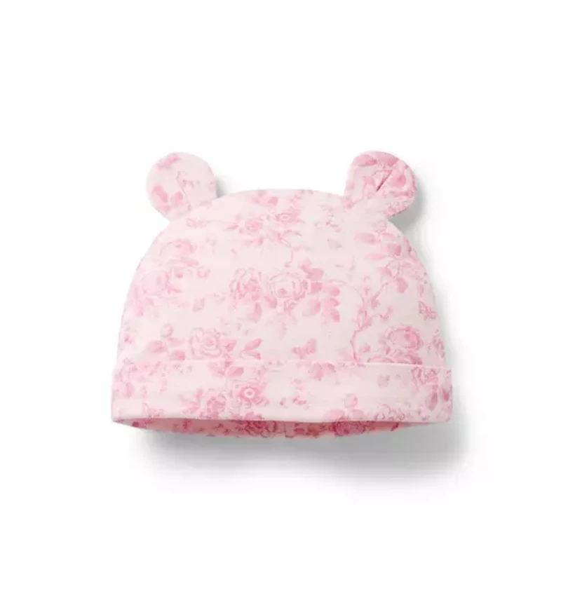 Baby Floral Toile Bear Ear Beanie