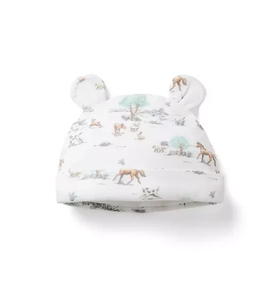 Baby Meadow Toile Bear Ear Beanie