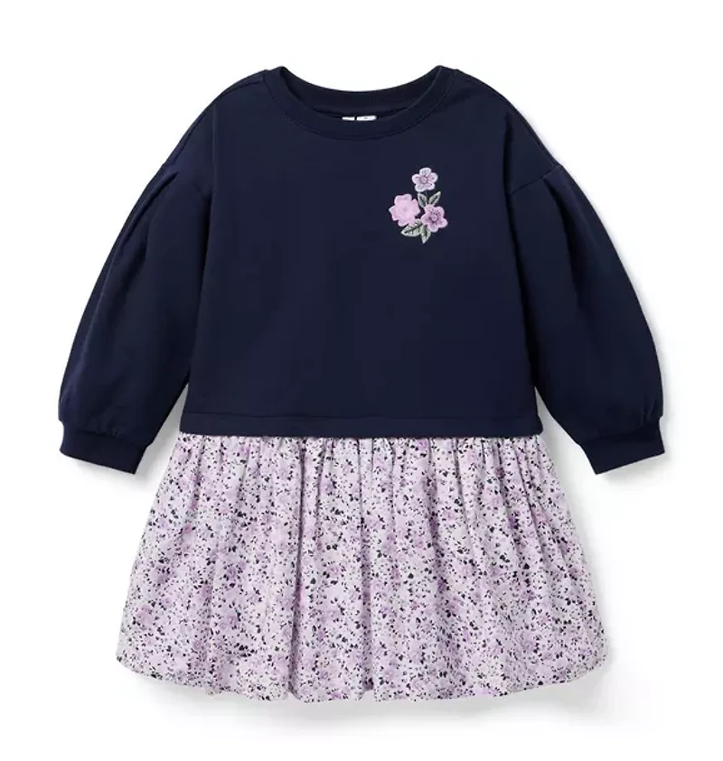 Embroidered Floral French Terry Dress