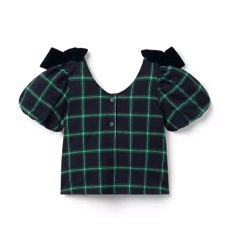 Tartan Velvet Bow Top