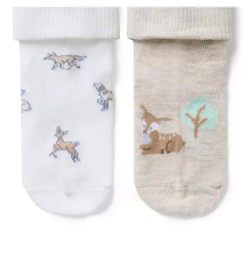 Baby Deer And Meadow Animals Sock 2-Pack
