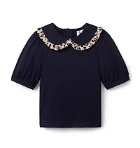 Leopard Ruffle Collar Top