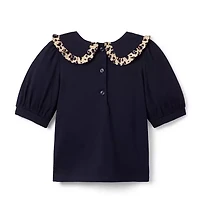 Leopard Ruffle Collar Top