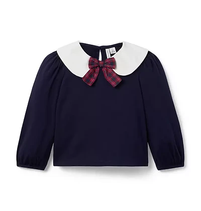Tartan Bow Collared Top