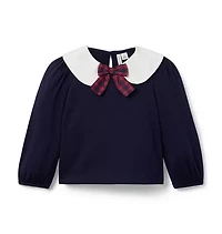 Tartan Bow Collared Top