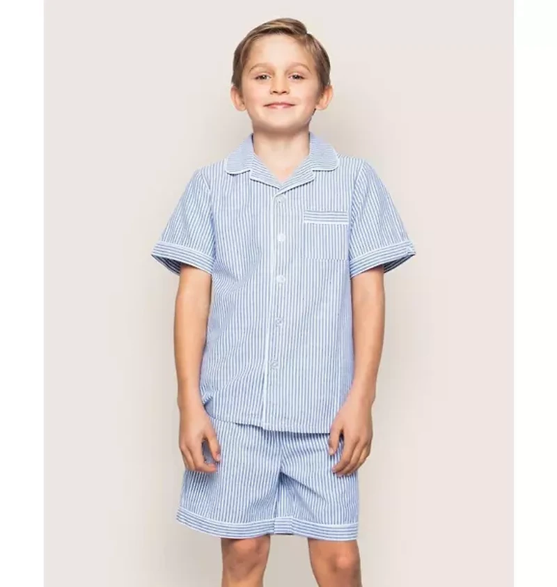 Kid's Twill Pajama Short Set French Blue Seersucker