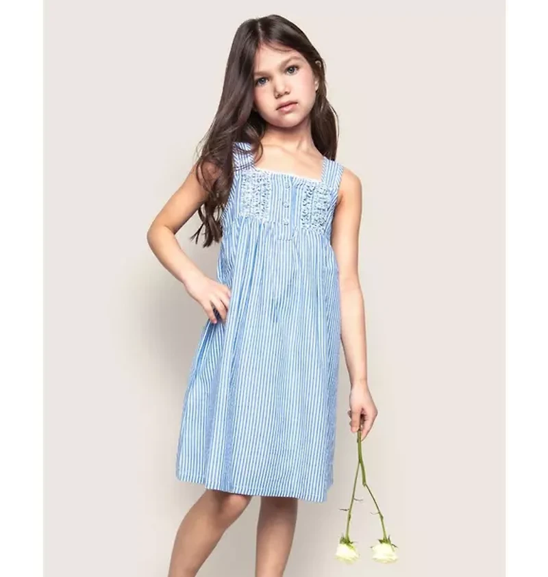 Girl's Twill Charlotte Nightgown French Blue Seersucker