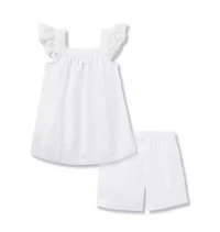 Girl's Twill Clara Short Set White