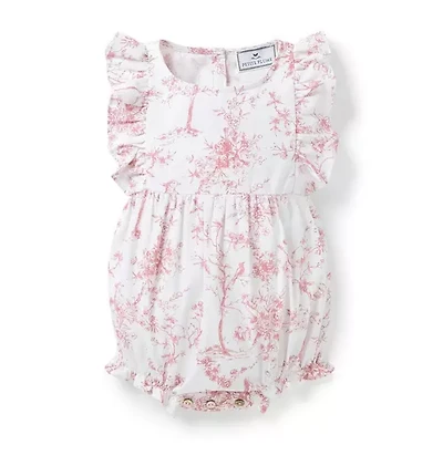 Baby's Twill Ruffled Romper Pink Timeless Toile