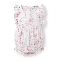 Baby's Twill Ruffled Romper Pink Timeless Toile