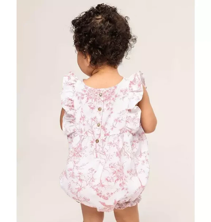 Baby's Twill Ruffled Romper Pink Timeless Toile