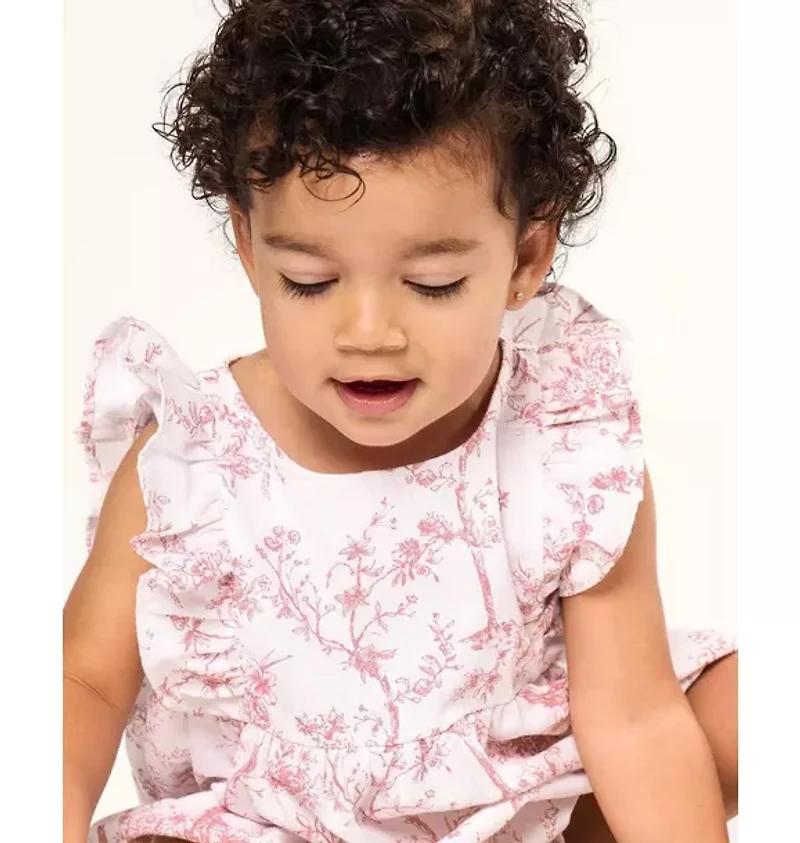 Baby's Twill Ruffled Romper Pink Timeless Toile