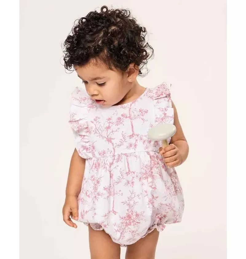 Baby's Twill Ruffled Romper Pink Timeless Toile