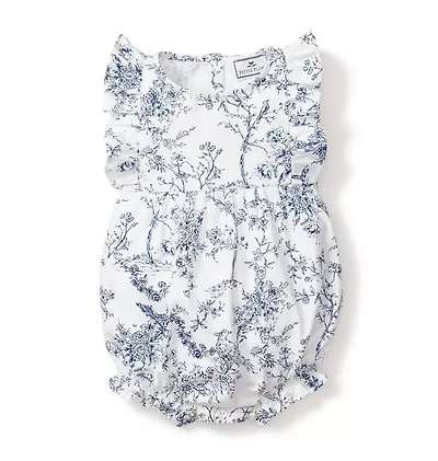 Baby's Twill Ruffled Romper Blue Timeless Toile
