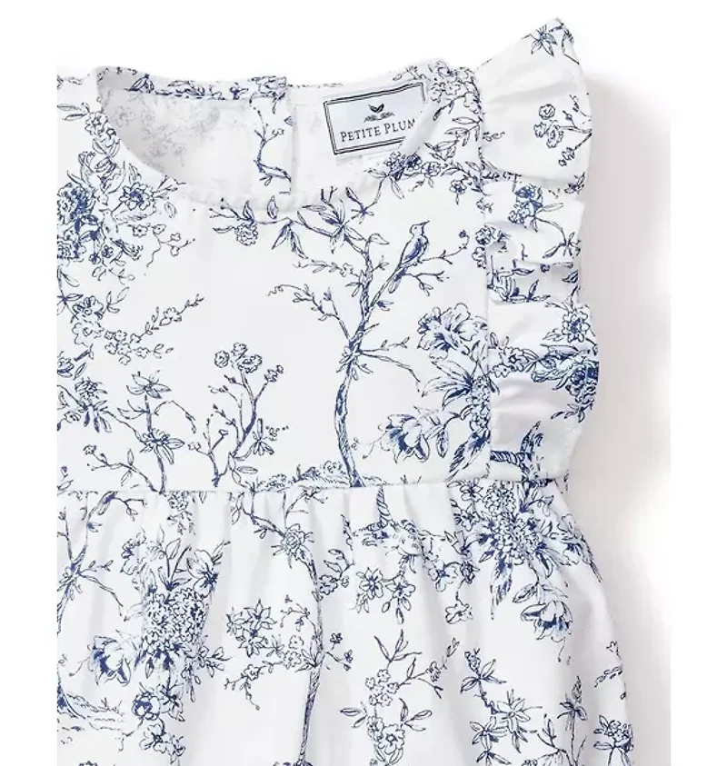 Baby's Twill Ruffled Romper Blue Timeless Toile