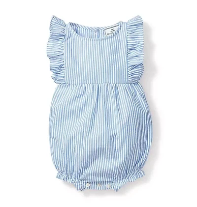 Baby's Twill Ruffled Romper French Blue Seersucker