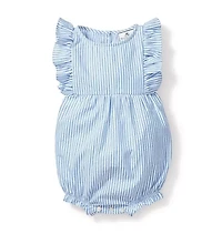 Baby's Twill Ruffled Romper French Blue Seersucker