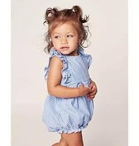 Baby's Twill Ruffled Romper French Blue Seersucker