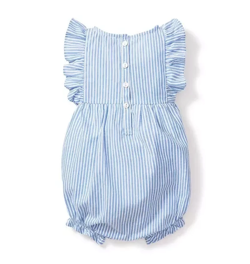 Baby's Twill Ruffled Romper French Blue Seersucker