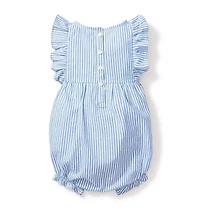 Baby's Twill Ruffled Romper French Blue Seersucker