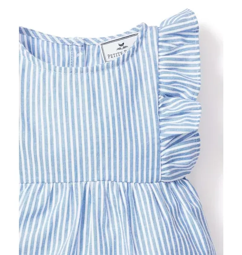 Baby's Twill Ruffled Romper French Blue Seersucker