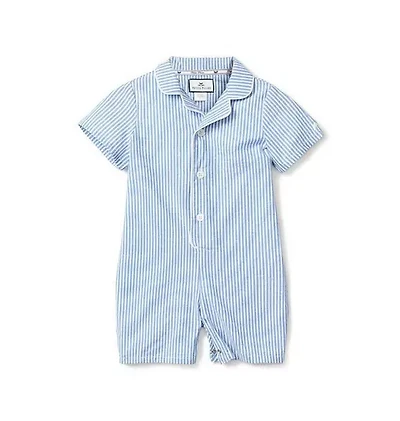 Baby's Twill Summer Romper French Blue Seersucker