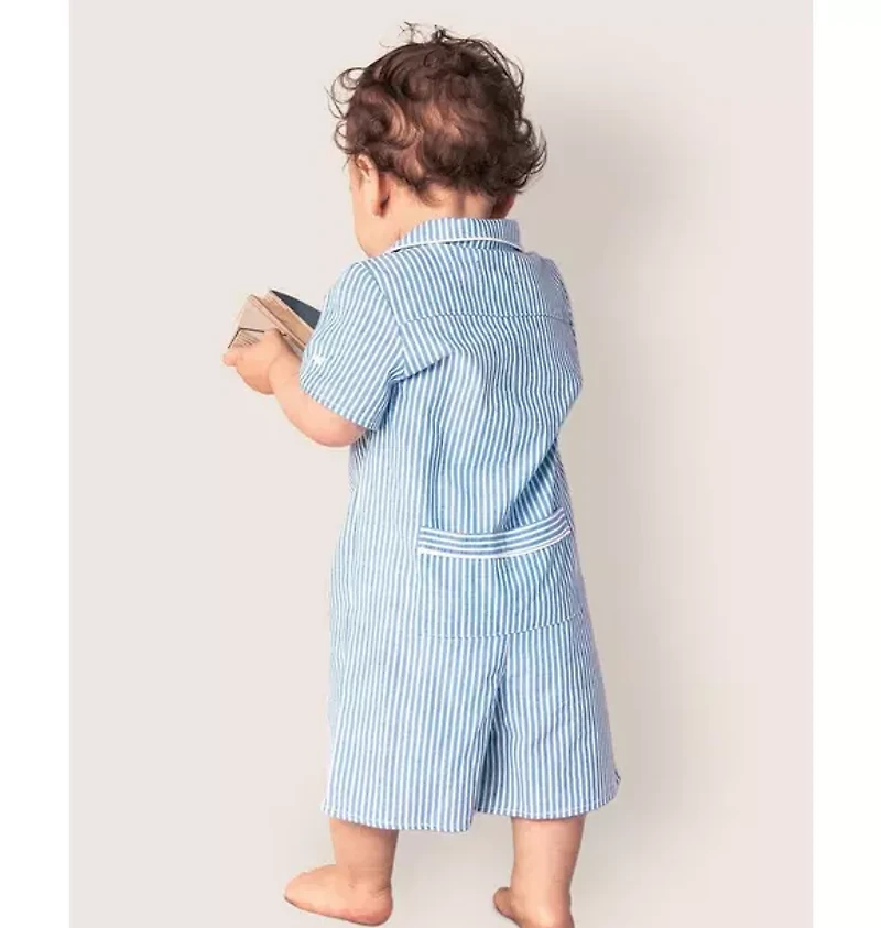 Baby's Twill Summer Romper French Blue Seersucker