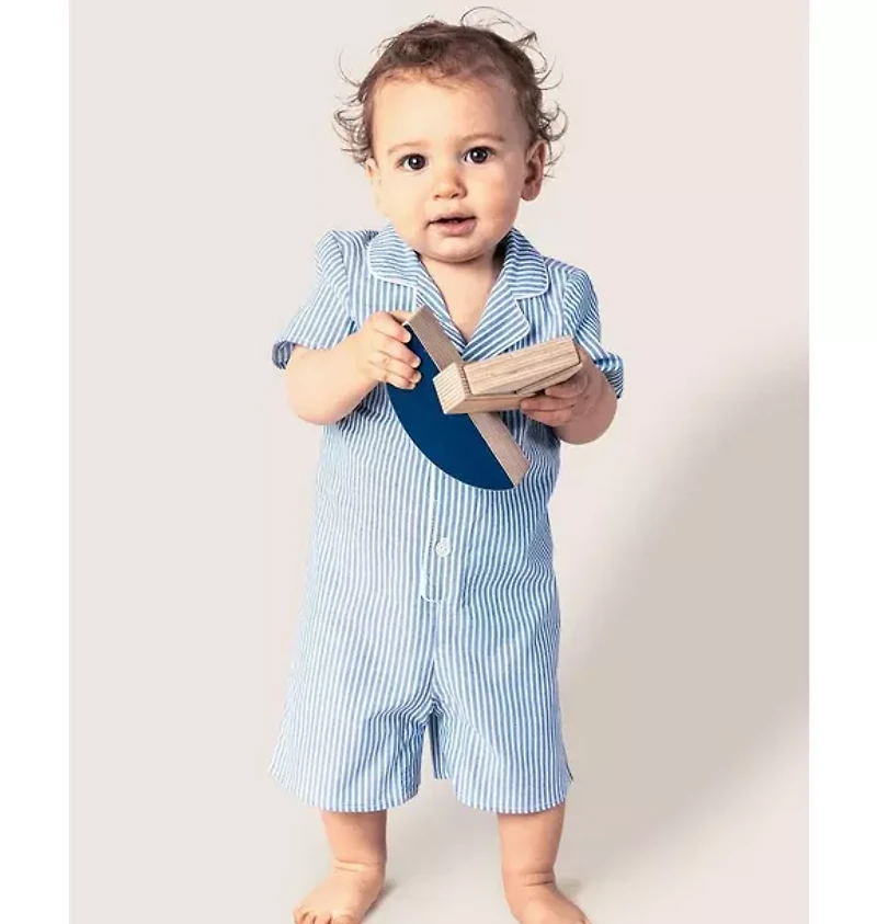 Baby's Twill Summer Romper French Blue Seersucker