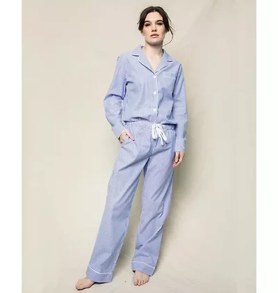 Women's Twill Pajama Set French Blue Seersucker