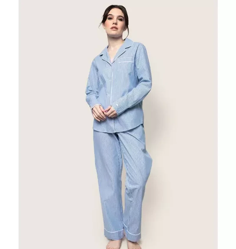 Women's Twill Pajama Set French Blue Seersucker