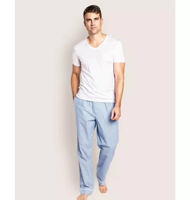 Men's Twill Pajama Pants French Blue Seersucker