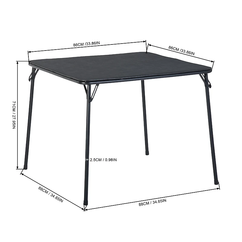 Homy Casa 33.9" Square Folding Table, Black PVC Top with Metal Legs for Dining, Game Room, Party and Small Spaces