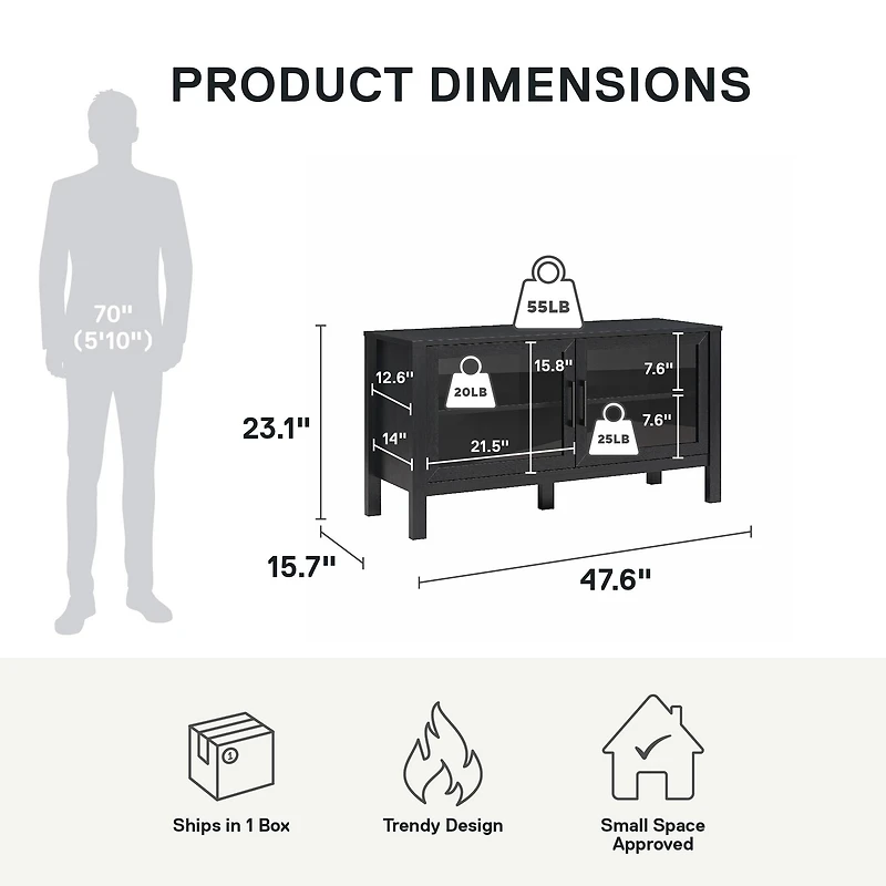 Mainstays Glass Door TV Stand for TVs up to 55", Black