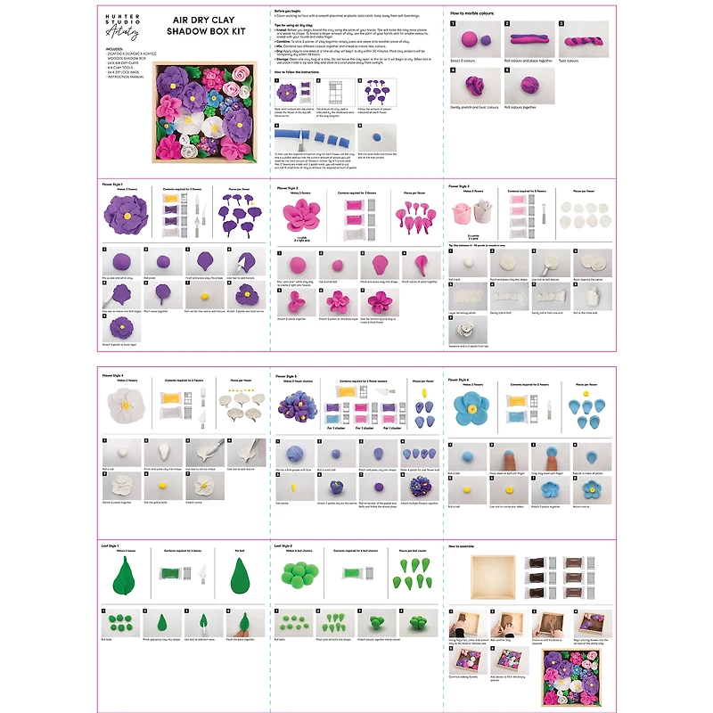 Air Dry Clay Shadow Box Kit - Floral