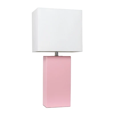 Lampe de table en cuir moderne Elegant Designs avec abat-jour en tissu blanc