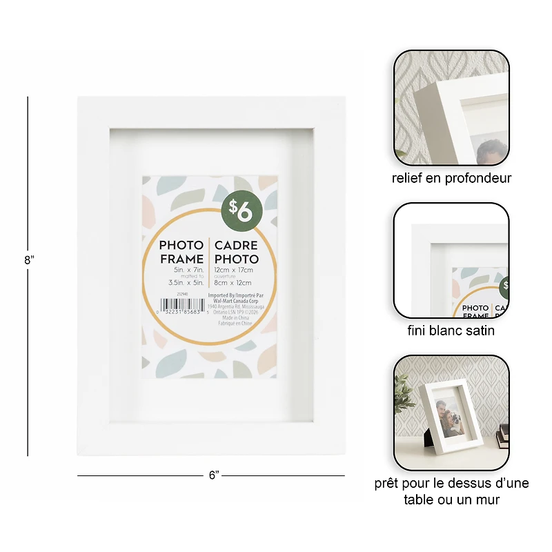DesignOvation MacIntyre 5x7 Matted to 3.5x5 White Picture Frame