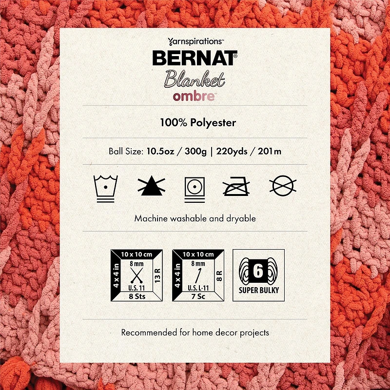 Bernat® Blanket Ombre™ Yarn, Polyester #6 Super Bulky, 10.5oz/300g, 220 Yards