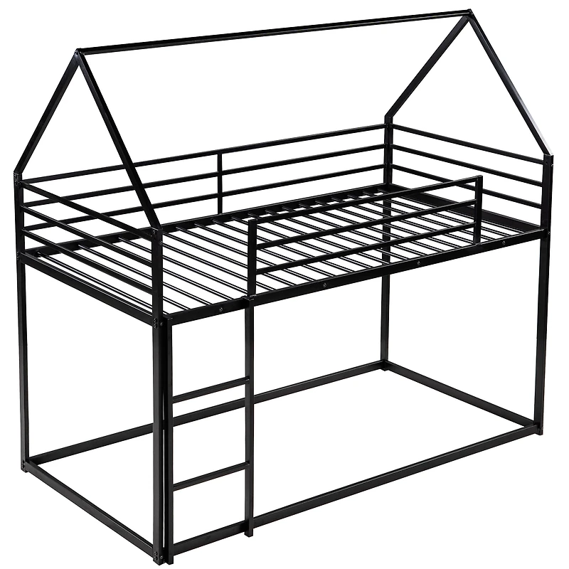 Noble House Twin over Twin House Bunk Bed with Built-in Ladder,Black