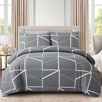 Marina Decoration Soft Silky Rich Printed Rayon from Bamboo All Season Duvet Cover Fitted Sheet Ensemble Bedding Set with Zipper and Corner Tie, Modern Fantasy Geometric Pattern