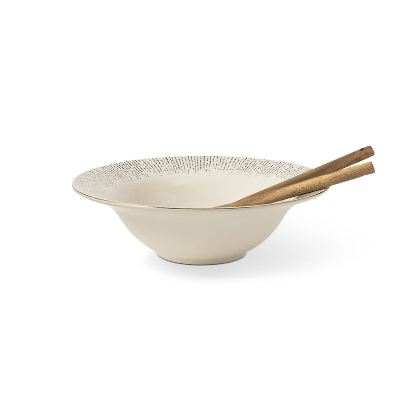 Thyme & Table Riley 3-Piece Serving Bowl with Acacia Serving Spoon and Fork Set