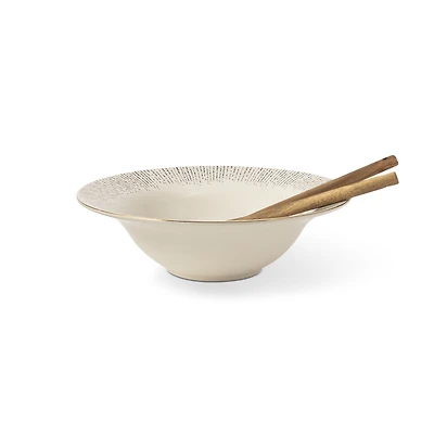 Thyme & Table Riley 3-Piece Serving Bowl with Acacia Serving Spoon and Fork Set
