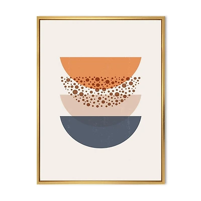 Designart Géométrie abstraite du soleil et de la lune en bleu et orange ART MURAL À CADRE FLOTTÉ