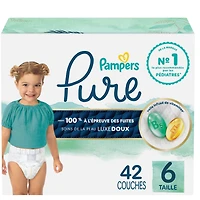Pampers Pure Baby Diapers, Size 6 (35+ lbs), 42, Up to 100% Leakproof, Premium Hypoallergenic Soft Diapers