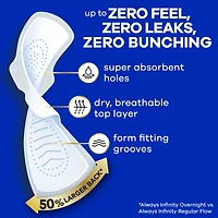 Always Infinity FlexFoam Pads for Women, Size 4, Overnight Pad with Wings, Unscented, 38 Count