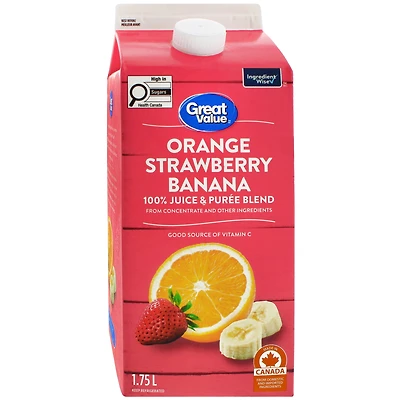 Great Value Orange Fraise Banane Jus et Mélange de Purées à 100 % Fait de Concentré et d'Autres Ingrédients