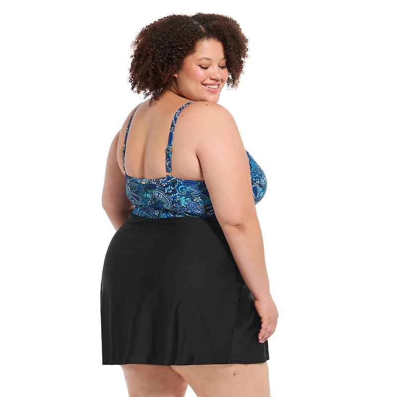 Krista Plus Women's Crossover V neck One Piece Swim Dress with Two-way Adjustable straps